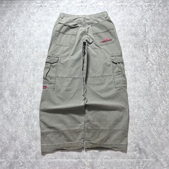 Vintage 90s JNCO Olive Green Army Cargo Pants Wide Baggy Distressed Size 36x34